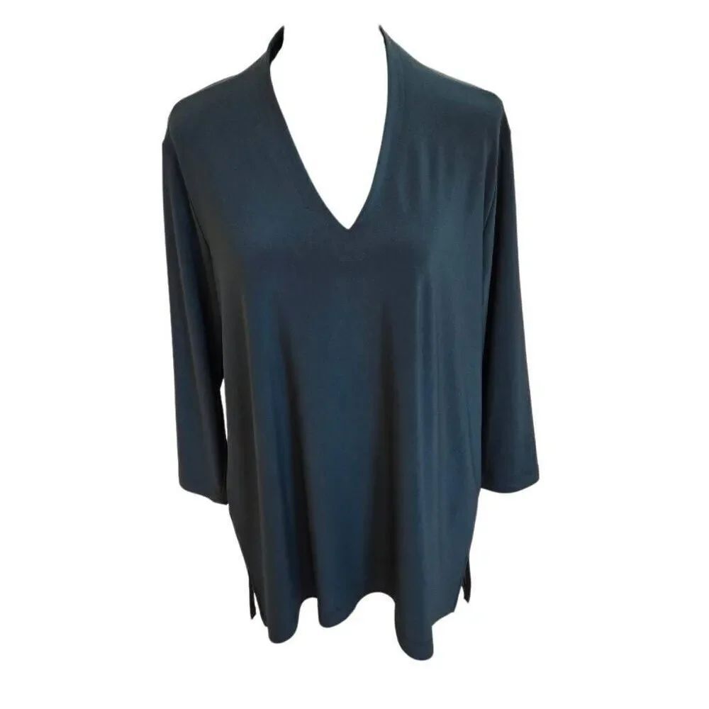 Sympli Womens Go To Soft V-Neck Forest Green Travel Friendly Top Size 12